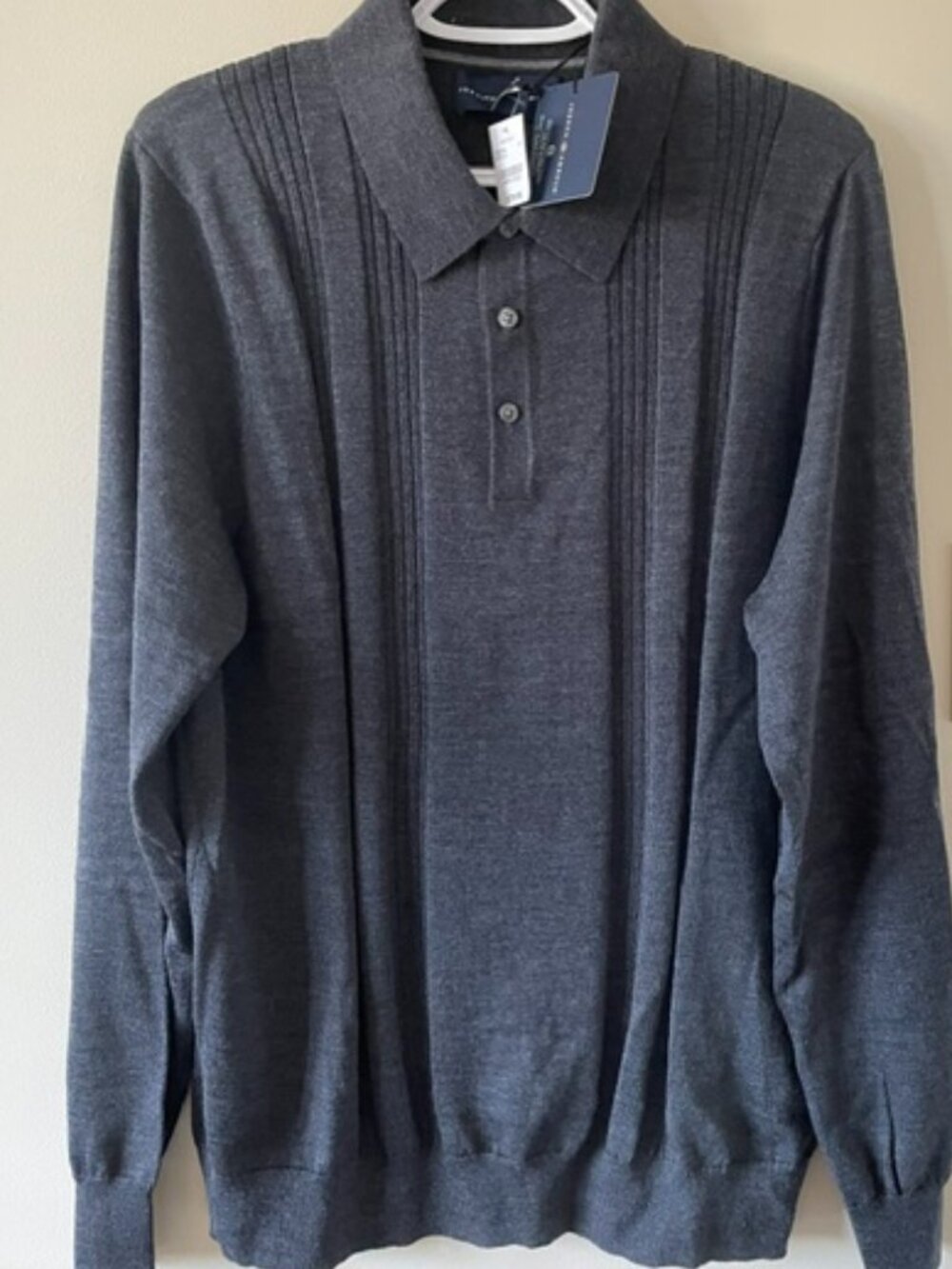 Moores  Joseph Abboud Men Lng Slved Merino Wool Drk Grey Sweater  -NWT Size L  -